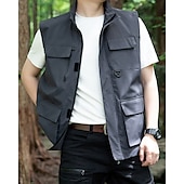 economico Gilet-Per uomo Gilet All&#039;aperto Quotidiano Moda Casual Primavera Autunno Tasca Poliestere Confortevole Semplice Cerniera Collo alla coreana Vestibilità regolare Nero Rosso Blu Cachi Gilet
