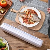 رخيصةأون أدوات وأجهزة المطبخ-أداة قطع غلاف بلاستيكي بتصميم كوب شفط وموزع لفافات قابل للتعديل مع قاطع مدمج لتخزين المطبخ أداة منزلية مريحة لغلاف البلاستيك ولفائف الرقائق المعدنية