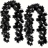 abordables Halloween-Guirlande de feuilles d&#039;érable artificielles noires en plastique, lot de 2, 68,89 $ - polyvalente, aucune électricité nécessaire, fausses feuilles d&#039;automne pour la décoration intérieure, les mariages