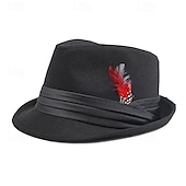 billiga Fedora hatt-Herr Fedorahatt Oktoberfesthatt Gul Rubinrött Polyester Fjäder Mode Ledigt Gata Dagligen Ensfärgat Solskyddskräm Andningsfunktion