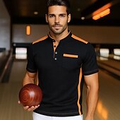 preiswerte Lässiges Henley-T-Shirt-Herren Bowlinghemd Henley Hemd T-Shirt Henley Oberteil Kurzarm Einfarbig Einfach Mode Designer Lässig Farbblock Knöpfe Henley Outdoor Lässig Täglich Sommer Ganzjahres Schwarz Henley T-Shirt