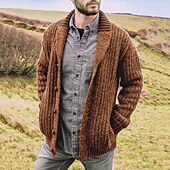 economico Maglioni Cardigan da uomo-Per uomo Felpa Cardigan A Coste Maglia Top Regolari Cardigan con Bottoni Semplice Collo a scialle Vacanza Moda Casuale Abbigliamento quotidiano Abbigliamento Primavera &amp; Autunno Marrone scuro