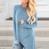 preiswerte Damen Einfache Oberteile-Damen T Shirt Einfach Mode Modern Langarm Rundhalsausschnitt Normale Oberteile Täglich Schwarz Blau Grau Sommer