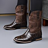 levne Cowboy &amp; Western Boots-Pánské hnědé westernové boty s krokodýlím potiskem a umělou kůží – exotická kovbojská obuv pro ležérní příležitosti a venkovské příležitosti