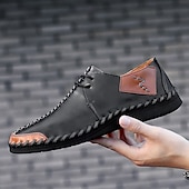 billige Sneakers til herrer-Herre Fritidssko for menn Håndlagde sko Gange Fritid Mikrofiber Bekvem Sklisikker Pustende Snøring Vin Svart Brun Sommer Vår