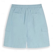 economico retrò-Per uomo Pantaloncini cargo Shorts Shorts di Lino Pantaloncini Estivi Shorts da Spiaggia Elastico in vita Coulisse Multi-tasche Semplice Lunghezza al ginocchio All&#039;aperto Quotidiano Spiaggia Vacanza