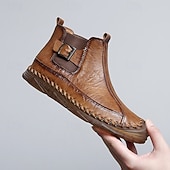tanie Botki-męskie ręcznie robione botki w stylu retro z ozdobnymi klamrami – stylowe, codzienne buty inspirowane mokasynami, idealne na jesienne spacery, weekendowe wyjścia i codzienną modę