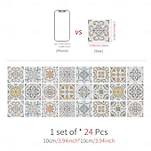 baratos Adesivos de Parede-Adesivos de azulejo estilo marroquino 24 peças, decalques de parede de PVC com película de cristal espessada, à prova d&#039;água &amp;Decoração de parede de azulejo retrô removível e à prova de óleo para