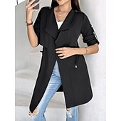 levne Trench Coaty-Dámské Neformální bunda Pohodlné Prodyšné Kapsy Módní Na běžné nošení Bez vzoru Dovolená ulice Ležérní Denní nošení Otevřený vepředu Standardní Přehnutý Běžný Dlouhý rukáv Svrchní oděvy Černá Khaki