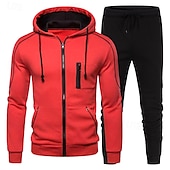 abordables sudaderas basicas-Hombre Sudadera Tracksuit Sudadera con capucha y cremallera completa Negro Rojo Azul Marino Azul Real Gris Claro Con Capucha Bloque de color 2 Piezas Deporte Diario Festivos Poliéster Ropa de calle