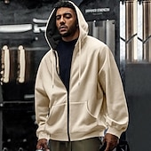 economico felpe con cappuccio da uomo di base-Per uomo Felpa con cappuccio Felpa con cappuccio a zip intera Felpa con cappuccio in pile Aalbicocca Nero Verde militare Blu marino Grigio chiaro Con Cappuccio Semplice Tasca Sport &amp; Outdoor