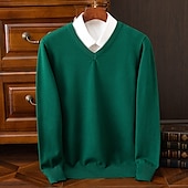 billiga tröja för män-Herr Pullover tröja Stickad tröja Ribbad Sticka Vanliga toppar Stickat Slät V-hals Mode Grundläggande Semester Dagliga kläder Kläder Höst Vinter Kamel Vin S M L