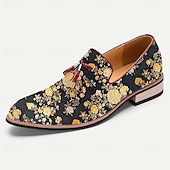 billiga Jacquard-skor-Herrloafers i jacquard med blommönster och tofsar för bröllop, bankett och formella evenemang