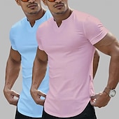 cheap Basic T shirts-2 Pieces Men&#039;s T Shirt Casual Style Short Sleeve V Neck Summer All Seasons Plain Fashion Classic Casual 2 Pack Plain Street Casual Sports White Top Tee for Men