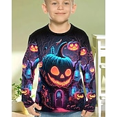 billiga Pojkes Halloween kostymer-Halloween Pojkar 3D Pumpa T-shirt Långärmad Vår Höst Mode Grundläggande Barn 4-12 år Rund hals Utomhus Ledigt Dagligen Normal