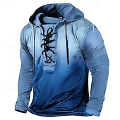 cheap Vintage T shirts-Men&#039;s T Shirt Tee Tee Top Long Sleeve Shirt Long Sleeve Hooded Spring Fall Gradient Fashion Designer Basic Lace up Vacation Street Going out Pink Blue Brown Top Tee for Men