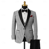 ieftine Costume de nuntă-A bărbaților Nuntă Petrecere Costume Negru+Alb Oficial Picior de vară Fit adaptat Set 3 piese Un singur rând, un nasture