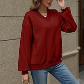 abordables Sweatshirts et Hoodies Texturés-Femmes Pull Uni Streetwear Occasionnel Confortable manche longue Col en V Hauts Réguliers Rue Fête Sortir Rose Claire Vin Gris Automne