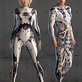 abordables Déguisements de couple et de groupe-Crâne squelette cyborg robot body Halloween groupe couples costumes corps entier combinaison effrayant costume hommes femmes garçons enfants adultes performance fête club Halloween carnaval jour des