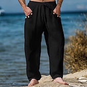 abordables Vacances-Homme Pantalons en Lin Pantalons Pantalon d&#039;été Pantalons Amples Taille Élastique Cordon de serrage Jambe Droite Uni Confort Respirant Longueur complète Extérieur Occasionnel Quotidien Vacances Mode
