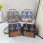 economico Zaini per Bambini e Adolescenti-Graziosa borsa a tracolla con fiocco per ragazze: piccola borsa a tracolla in tela e PU per la scuola, le gite del fine settimana e l'abbigliamento casual