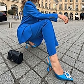 abordables Ensembles chemisiers pour femmes-Femmes Actif Mode Chemisier Blazer Ensembles de Pantalons manche longue Col de chemise Couleur Unie Bureau Travail Sortir Jaune Rouge Bleu Automne Coupe régulière