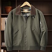 preiswerte Herrenjacken &amp; Herrenmäntel-Herren Bomberjacke Freizeitjacke Urlaub Täglich Tasche Frühling Herbst Einfach Mode Klassisch Revers Regulär Schwarz Kamel Armeegrün Beige Jacken