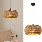economico Luci a sospensione-Lampada a sospensione vintage in rattan intrecciato, materiale in corda intrecciata, altezza 17 cm, luce bianca calda/bianca, E26 E27, catena regolabile