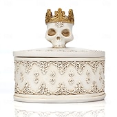 baratos Decorações de Halloween Penduradas e de Mesa-Caixa de armazenamento de joias com estátua de caveira e coroa de Halloween com tampa, à prova de poeira, suporte de vela artesanal, decoração única de Halloween, pequeno enfeite de resina para exibição de mesa em casa