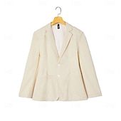 baratos Blazers Clássicos Masculinos-Homens Blazer de linho Casaco esportivo Casual Diário Primavera Verão Algodão E Linho Côr Sólida Confortável Comum 2 Botões Jaqueta esporte Bege Azul Claro