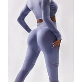 preiswerte Sets &amp; Einteiler-Damen 2 Stück Yoga-Trainingsanzug Lounge-Outfits  Herbst Einfarbig Kombination Armeegrün Schwarz Fitnesstraining Hohe Taille Elastisch Atmungsaktiv Langarm Sport Sportkleidung Schlank