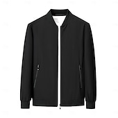 economico Capispalla Elite da Uomo-Per uomo Giacca Leggera Allenamento All&#039;aperto Antivento Con zip Tasca Primavera Autunno Tinta unica Elegante Vacanza Colletto Mao Nero Rosso scuro Blu marino Cachi Giacca