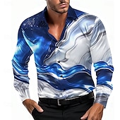 voordelige Heren Satijnen Overhemd-Voor heren Verloop Golven Marmer Overhemd Satijnen overhemd Lange mouw Mode-casual Vakantie Dagelijks gebruik Zomer Lente Herfst Strijkijzer 3D-afdrukken Overhemden met knoopjes blauw Paars Groen