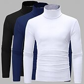 preiswerte Basic-T-Shirts-3er Pack Herren T-Shirt Rollkragenshirt Langarmshirt Langarm Rollkragen Herbst Herbst &amp;Winter schlichtes leichtes Basic Classic 3-teiliges Outdoor Casual Sports weiß schwarz blau Top T-Shirt für