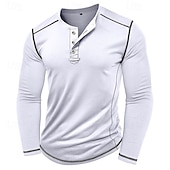 cheap Casual Henley Tee-Men&#039;s T Shirt Henley Shirt Henley Top Long Sleeve Solid Color Vintage Casual Contrast Stitching Henley Outdoor Causal Casual Spring Fall Spring &amp;  Fall Black White Gray Henley T-Shirt