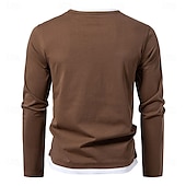 billige Herre Elite T-skjorter &amp; Tank-Herre T skjorte Langermet Crew-hals Alle årstider Helfarge Strikketøy Daglig Fritid falske to stykker utendørs Feriereise Hjem Svart Brun Grønn Topp T-skjorte for menn