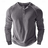 cheap Casual Henley Tee-Men&#039;s Waffle Henley Shirt Tee Long Sleeve Solid Color Plain Textured Fashion Designer Casual Raglan Sleeves Henley Outdoor Casual Daily Summer Fall Winter Black Light Blue Dark Red Henley T-Shirt