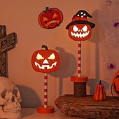 economico Illuminazione per interni e feste-Lampada da notte di Halloween in legno, lampada a forma di zucca di Halloween, lampada fantasma alimentata a batteria, lampada a forma di pipistrello, lampada a forma di teschio, lampada decorativa