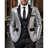 baratos Blazers Clássicos Masculinos-Homens Blazer O negócio Coquetel Festa de Casamento Moda Casual Primavera Outono Poliéster Gradiente Bolsos Botões Confortável Não Trespassado Jaqueta esporte Prata Azul Verde Escuro Roxo