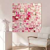 お買い得  抽象画-手作りの油絵キャンバス壁アート装飾モダンな抽象的なピンクのカラーブロックテクスチャホームデコレーション用ストレッチフレーム吊り下げ絵画/ロールキャンバス（フレームなし）