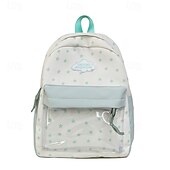 abordables Sacs à dos de Collège-Sac à dos mignon à imprimé étoiles pour filles avec poche avant transparente – cartable kawaii en toile pour adolescentes et pour la rentrée