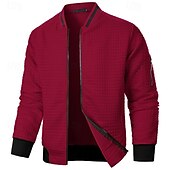baratos Jaquetas Casuais-Homens jaqueta leve Jaqueta casual Jaqueta do time do colégio Férias Diário Bolsos Emenda Primavera Outono Bloco de cor Moda Clássico Colarinho Chinês Padrão Tecido Waffle Preto Branco Vinho Azul