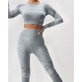 preiswerte Sets &amp; Einteiler-Damen 2 Stück Yoga-Trainingsanzug Lounge-Outfits  Herbst Einfarbig Kombination Armeegrün Schwarz Fitnesstraining Hohe Taille Elastisch Atmungsaktiv Langarm Sport Sportkleidung Schlank