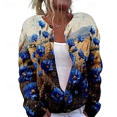 preiswerte Strickjacken und Oberbekleidung-Damen Pullover Strickjacke Mode Streetwear Täglich Schmetterling Gerippt Öffnung vorne Gestrickt Druck Langarm Lange Oberteile Stricken Ferien Ausgehen Wochenende Weiß Blau Herbst Winter