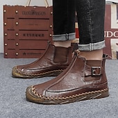 tanie Botki-męskie ręcznie robione botki w stylu retro z ozdobnymi klamrami – stylowe, codzienne buty inspirowane mokasynami, idealne na jesienne spacery, weekendowe wyjścia i codzienną modę