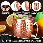 cheap Drinkware-16oz Hammered Copper Moscow Mule Mug, Single Cup with 304 Stainless Steel Lining and Brass Handle, for Cold Drinks, Beer, Wine, Bar, Party, Gift