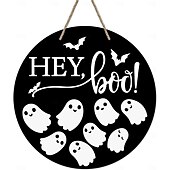 olcso Halloween koszorúk és virágdíszek-halloweeni fa üdvözlő ajtótábla, szellem, kísérteties bejárati ajtóra függő fali tábla, kültéri veranda, otthoni parti dekorációs koszorú
