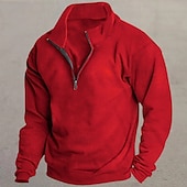 abordables sudaderas de lana-Hombre Sudadera Sudadera de polar Pull-over Sudadera con un cuarto de cremallera Negro Blanco Vino Rojo Caqui Cuello Mao Plano Deporte Casual Diario Ropa de calle De Deporte Primavera Otoño Ropa