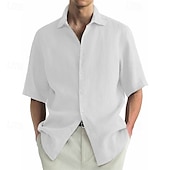 preiswerte Herrenhemd zum Knöpfen-Herren Hemd Sommerhemd Freizeithemd Strandhemd Knopfhemd Schwarz Weiß Hellgrün Rosa Wein Kurzarm Einfach Revers Urlaub Hawaiianisch Bekleidung 100% Baumwolle Mode Lässig Bequem