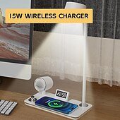cheap Desk Lamps-LED Desk Lamps for Home Office Wireless Charger Small Desk Lamp with Bluetooth Touch lamps for nightstand Reading Night Light with Clock Dimmable Side Table Lamp for College Dorm Room Bedroom